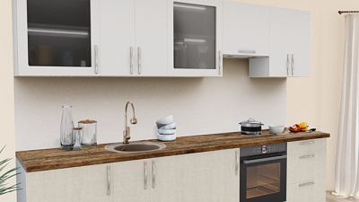 Кухня на заказ Супермат панакота - Блеск лен золотой